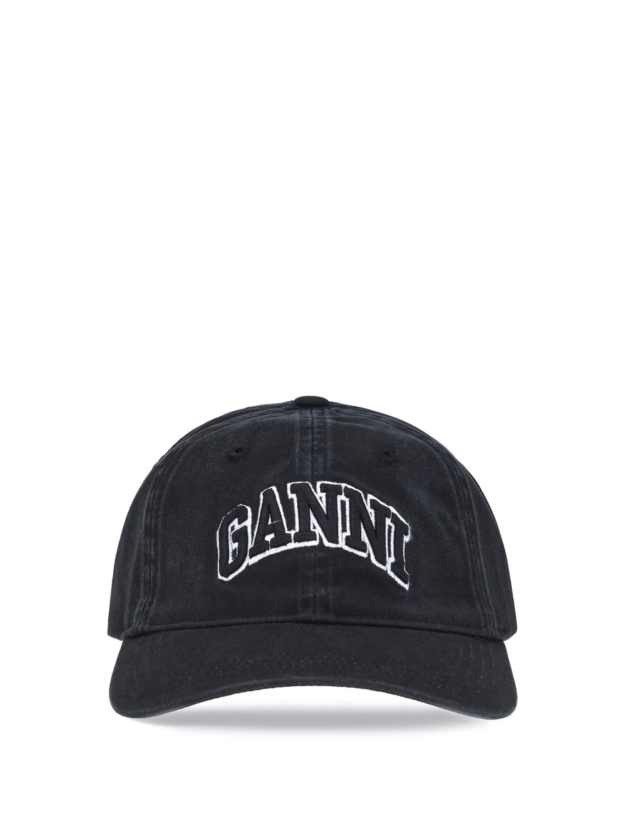 Ganni A6900 100% Cotton baseball cap in black