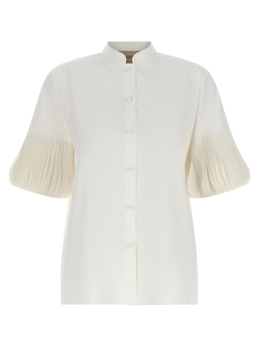 Valentino Garavani Pleated-Sleeve Poplin Shirt — White