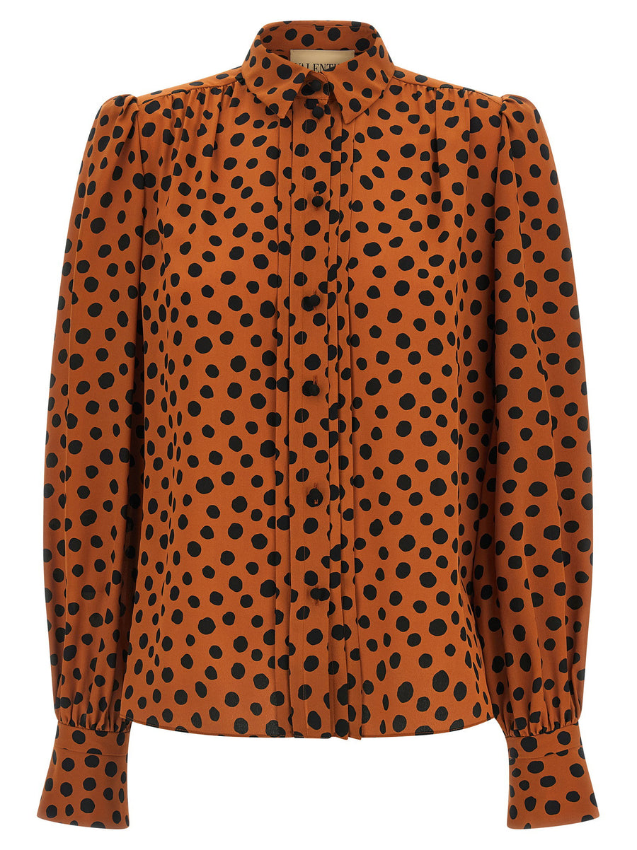 Valentino Garavani Polka Dot Print Silk Shirt — Orange