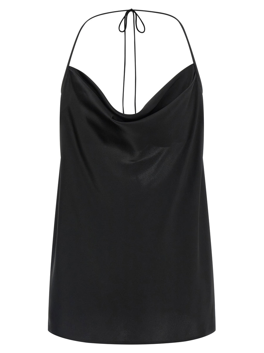 Valentino Garavani Silk Satin Cowl-Neck Tank Top — Black