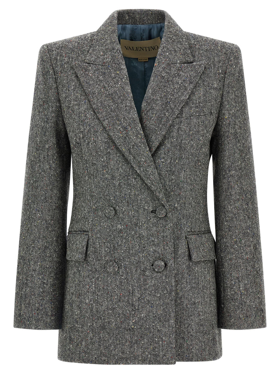 Valentino Garavani Double-Breasted Wool Blazer — Grey
