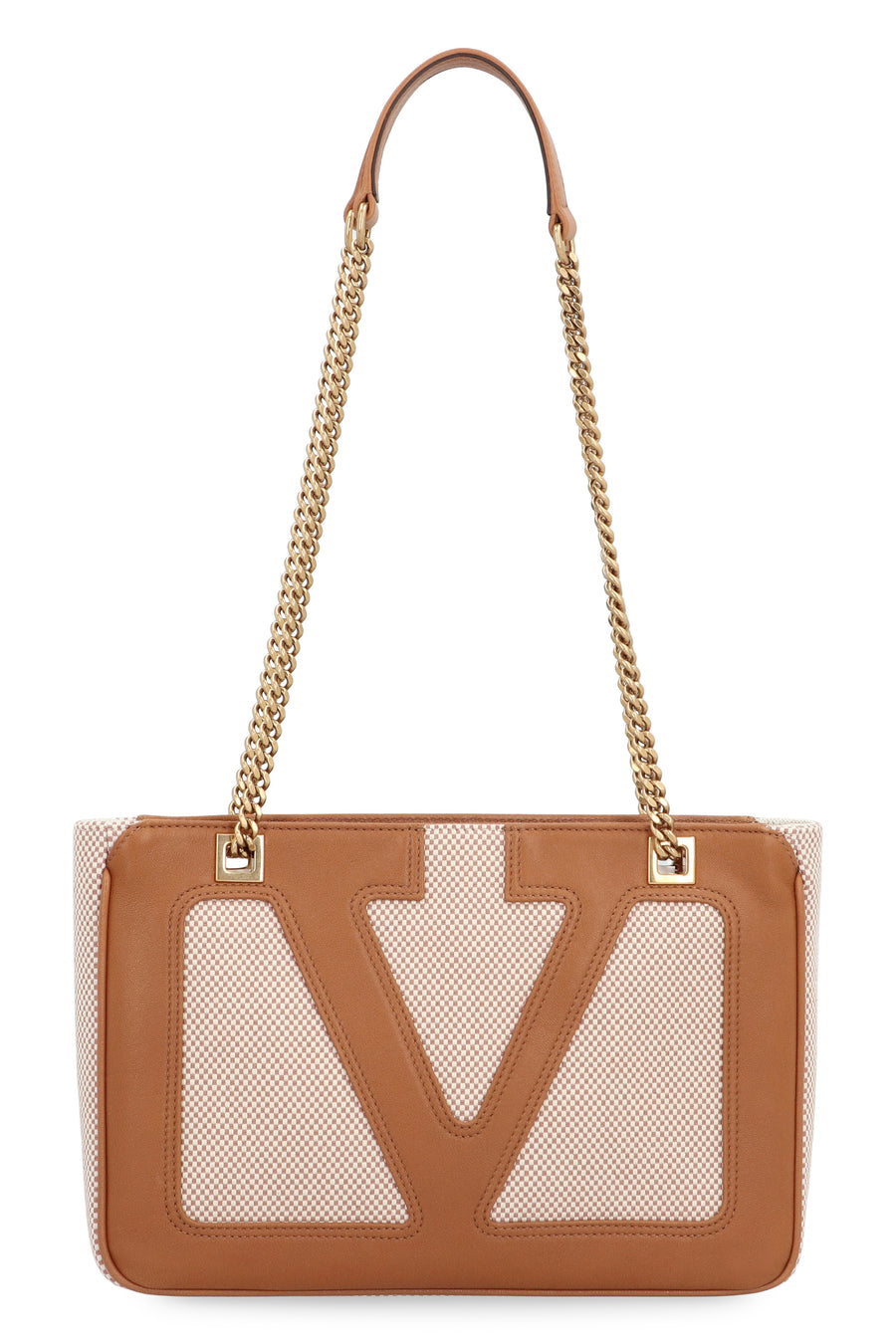 Piccola Tote Bag Saddle Brown Canvas; Calfskin