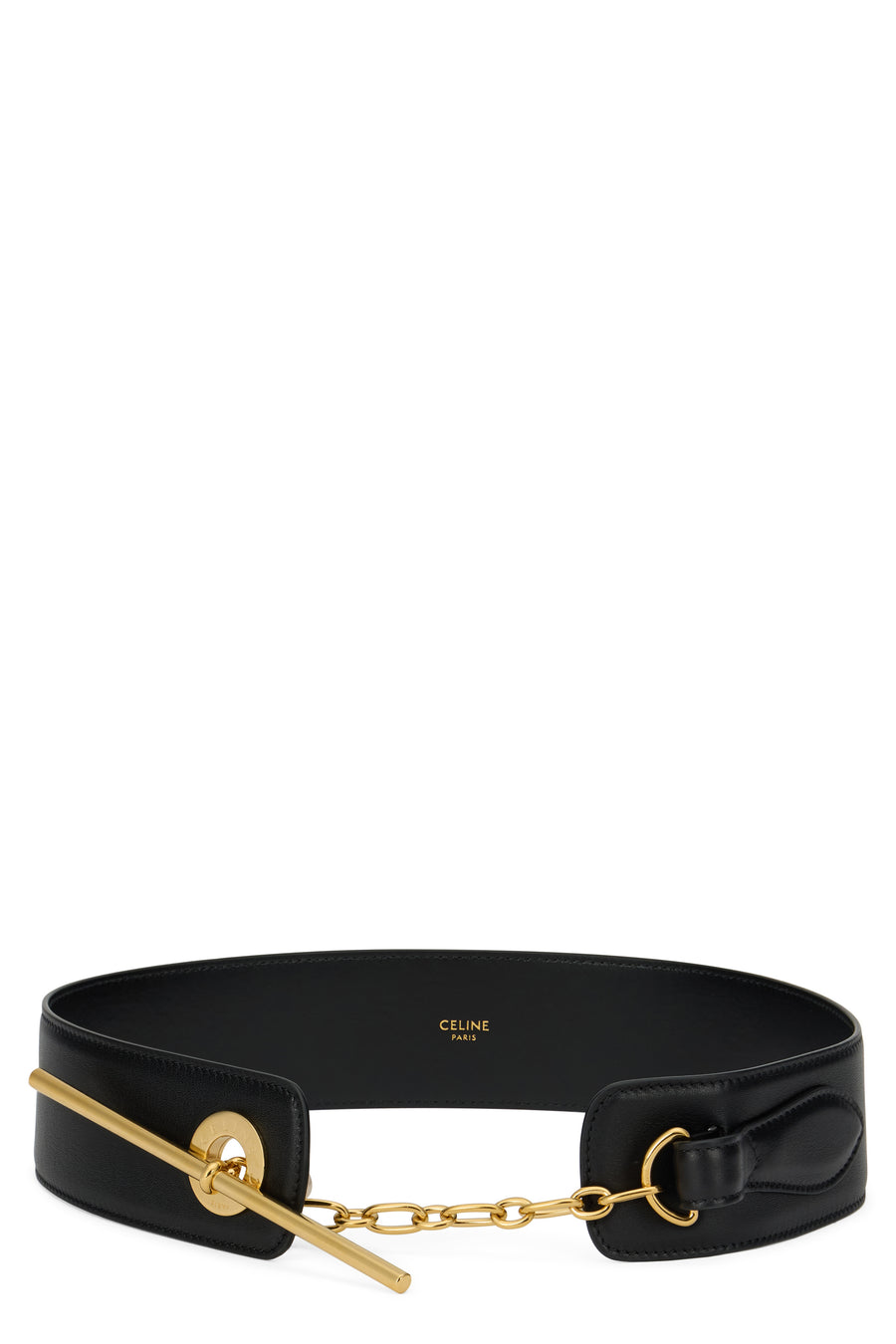 Leather Belt With Golden Buckle Black Calf