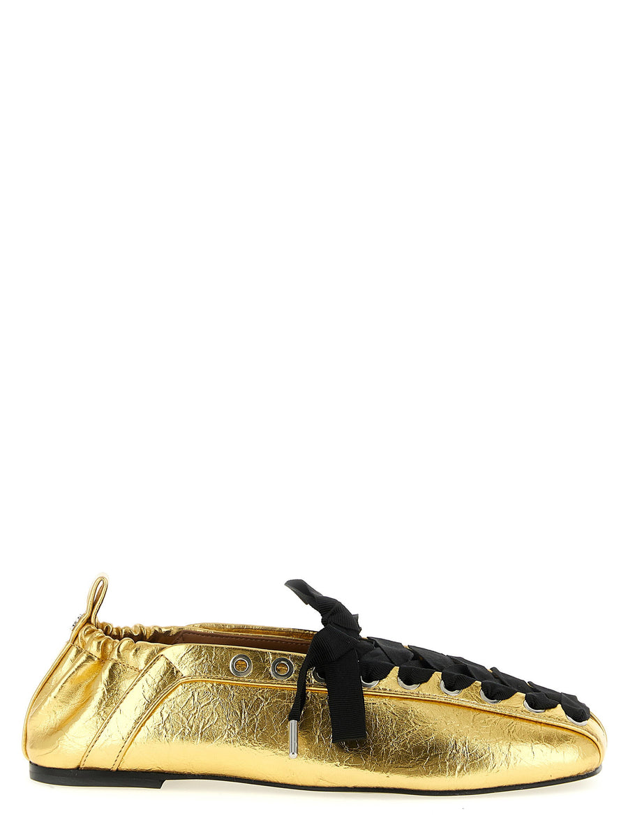 Ganni Metallic Lace-Up Ballet Flat — Gold