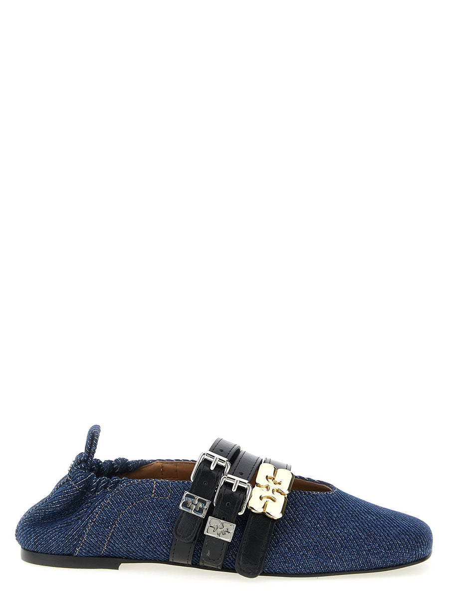 Ganni Sue Triple Ballet Flat — Navy