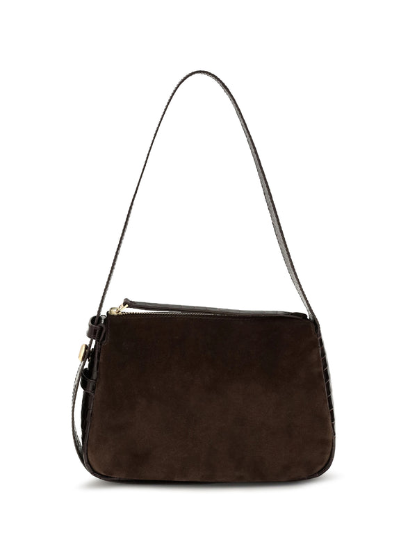 Romy Suede Small Shoulder Bag Dark Cocoa