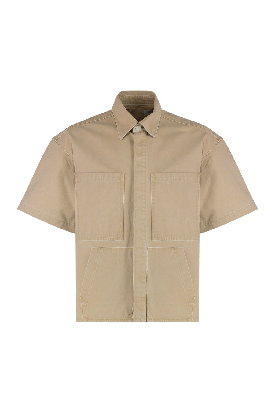 Denim Overshirt With Pockets Beige Cotton Shirt