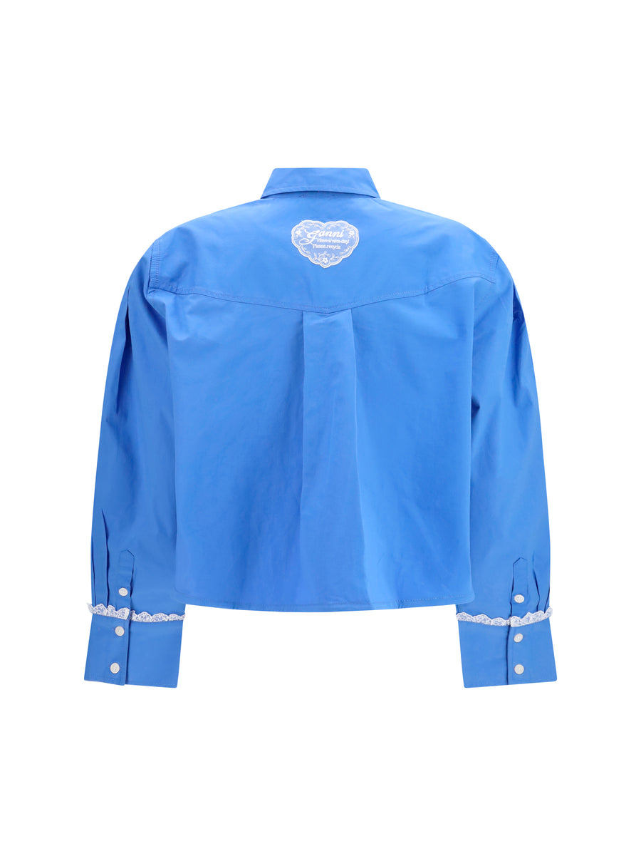 Cotton Shirt With Lace Details Marine