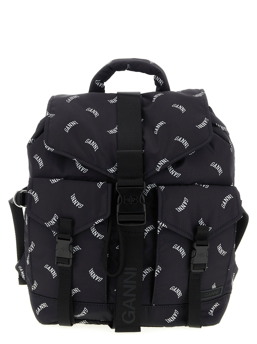 Ganni Logo-Print Technical Nylon Backpack — Black