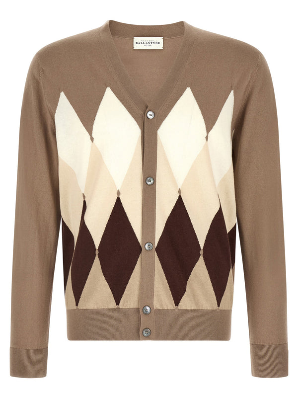 Ballantyne Argyle Jacquard Cardigan — Camel
