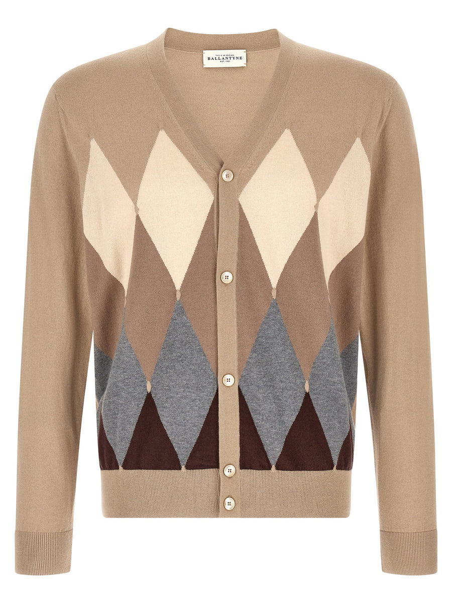 Ballantyne Argyle Jacquard Cardigan — Beige