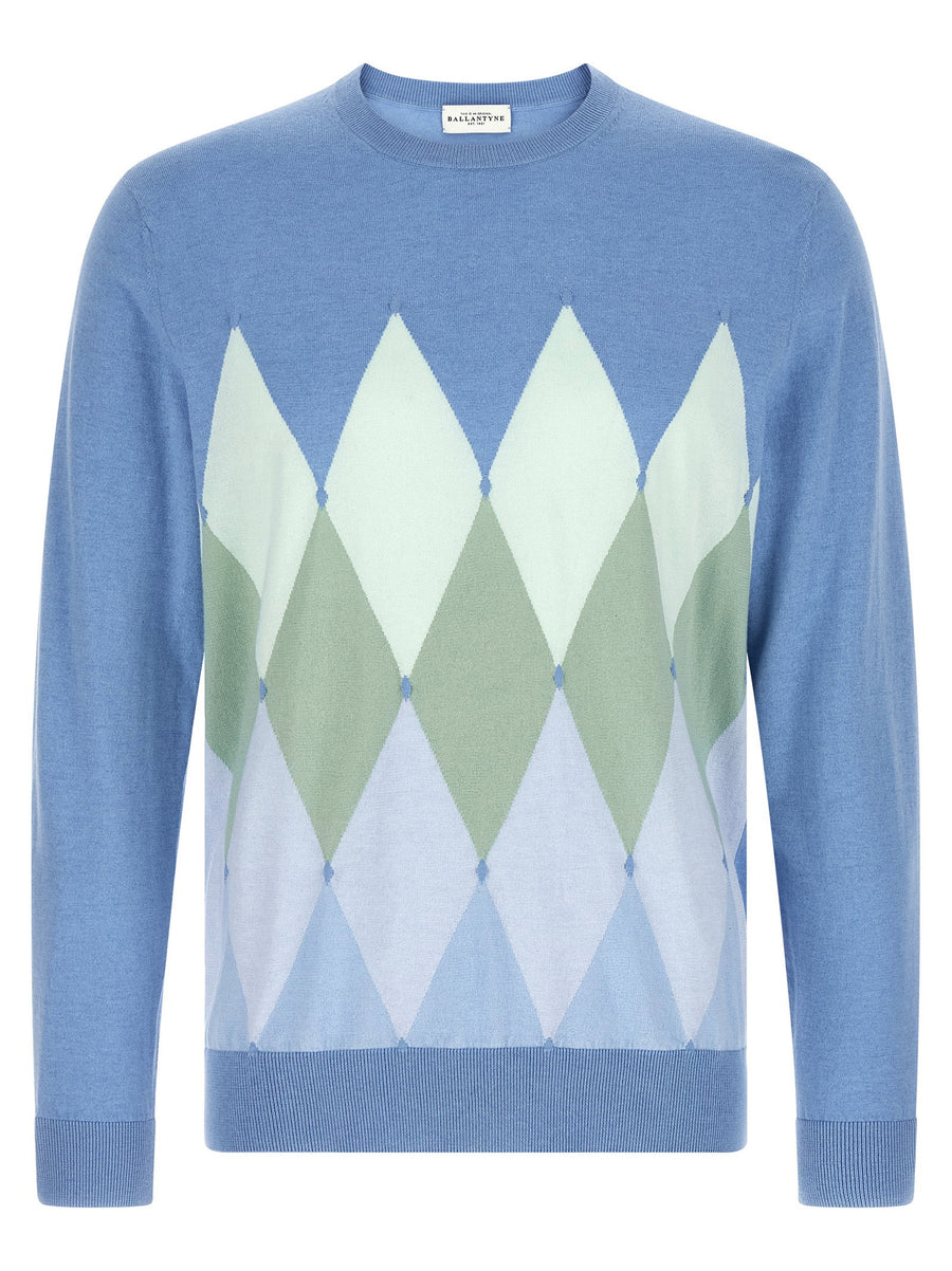 Ballantyne Argyle Jacquard Sweater — Blue