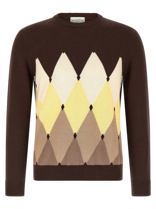 Ballantyne Argyle Jacquard Sweater — Brown