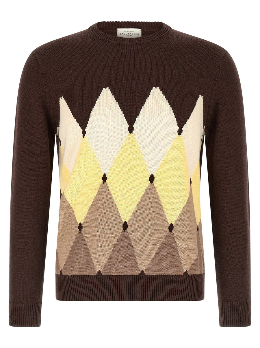 Ballantyne Argyle Jacquard Sweater — Brown
