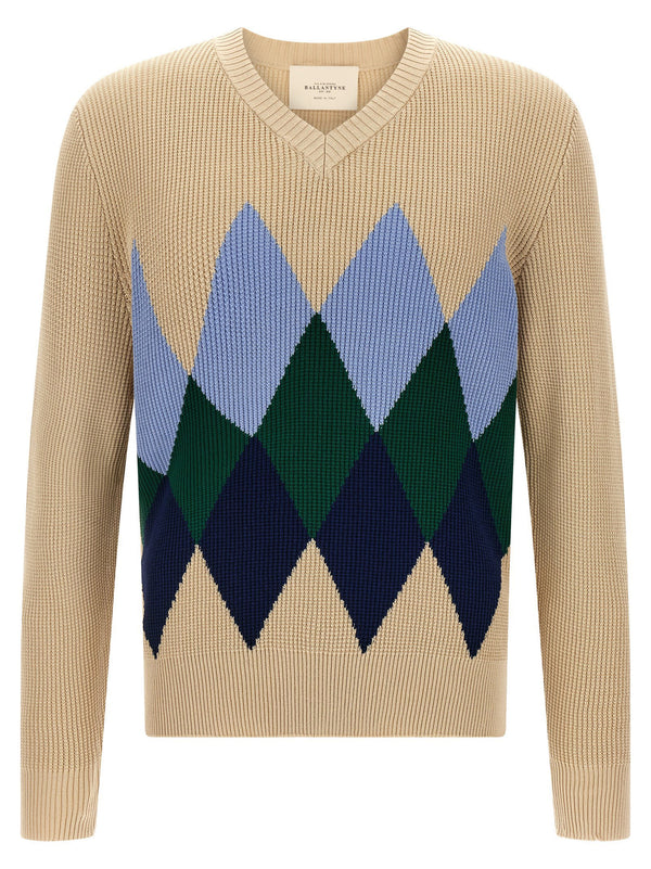 Ballantyne Argyle Jacquard Sweater — Beige