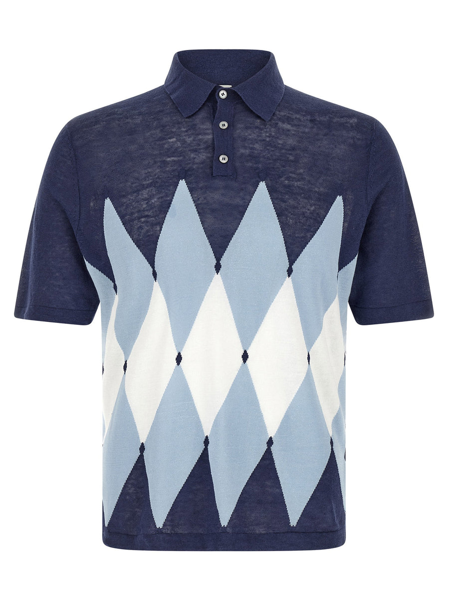 Ballantyne Argyle Jacquard Polo — Navy