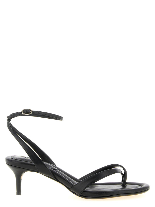 Alexandre Birman Leather Ankle-Strap Sandal Heel — Black