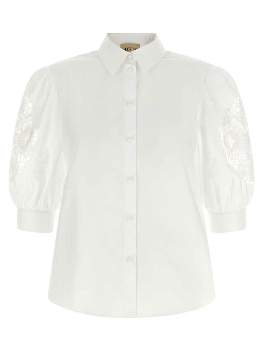 Valentino Garavani Macramé Puff-Sleeve Blouse — white