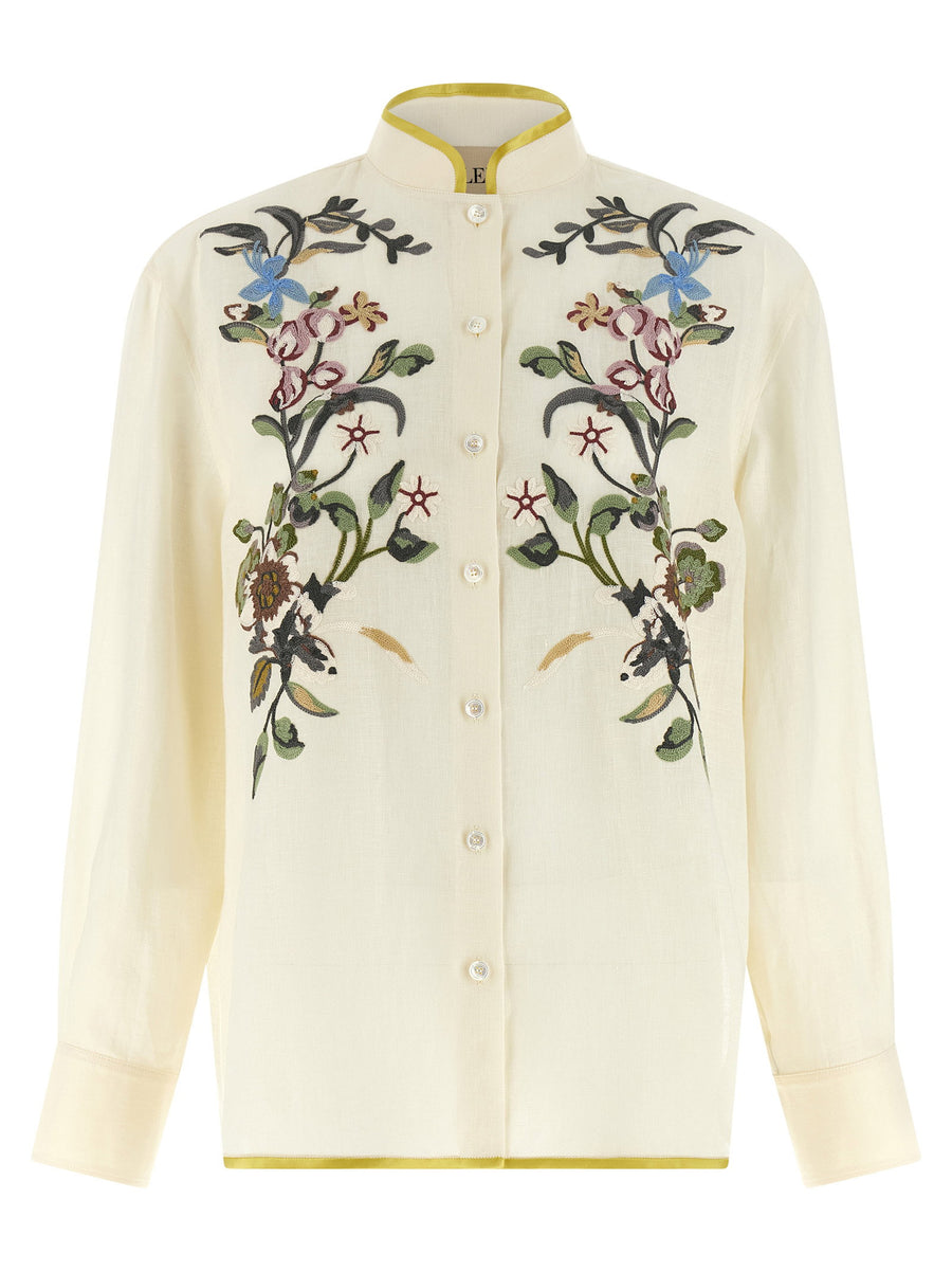 Valentino Garavani Floral Embroidery Linen Shirt — Cream