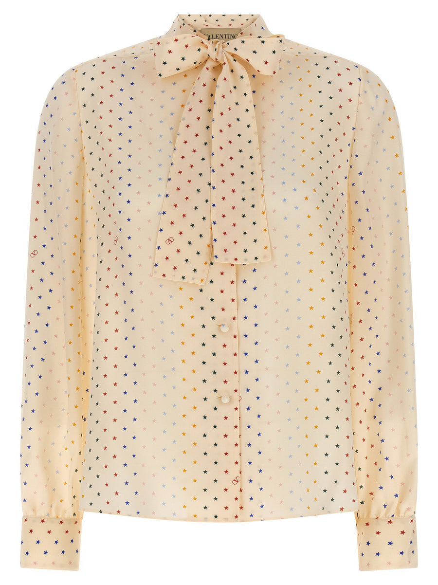 Valentino Garavani Multicolor Star-Print Silk Shirt — Cream