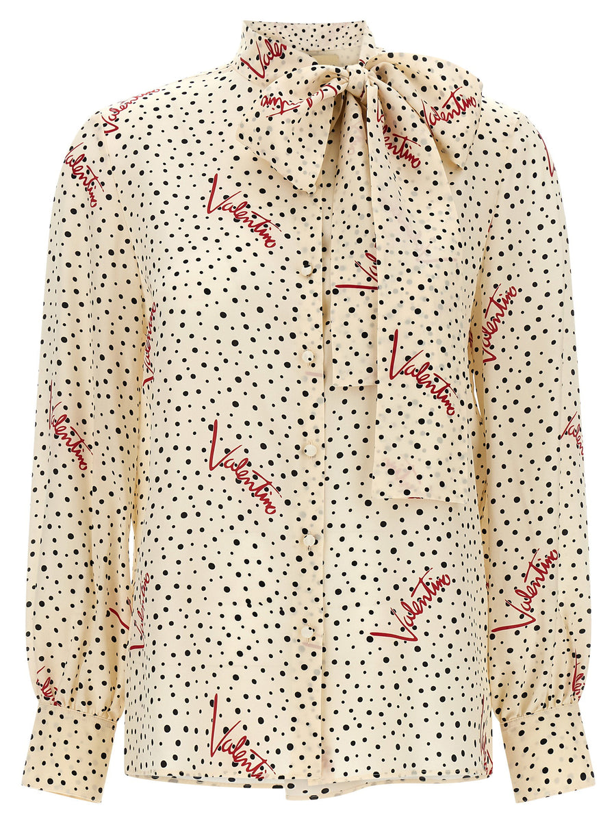 Valentino Garavani Monogram-Print Silk Shirt — Cream