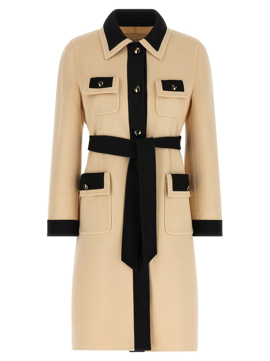 Valentino Garavani Contrast-Trim Wool Coat — Cream