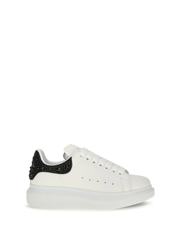 Oversized Sneakers With Suede Heel And Crystal Details Sand