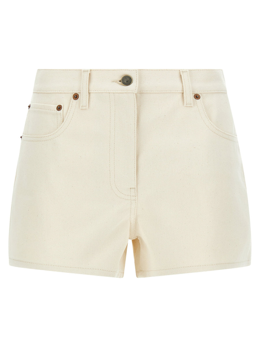 Valentino Garavani Garment-Dyed Denim Denim Shorts — Cream