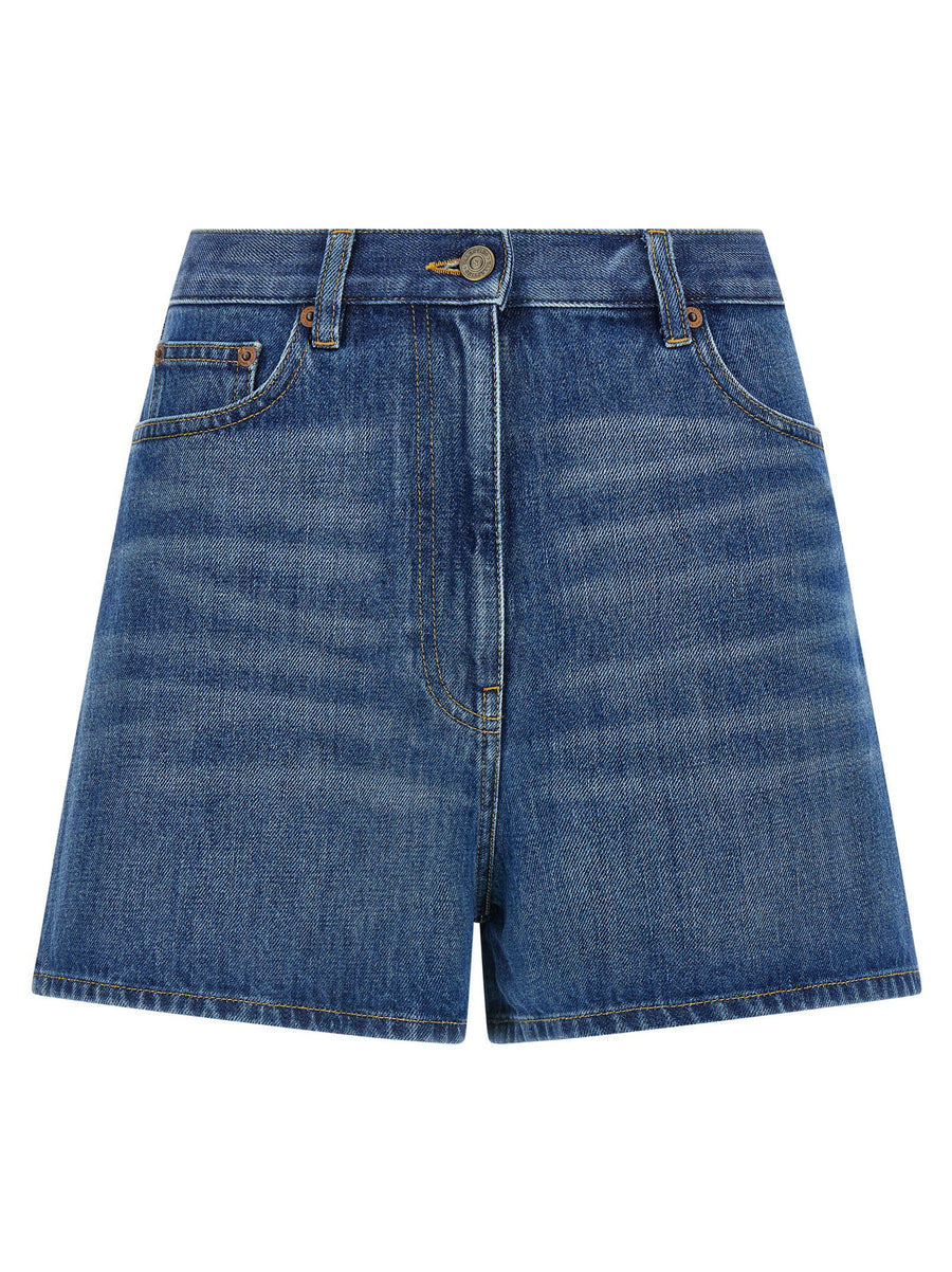Valentino Garavani Vgold Denim Shorts — Blue