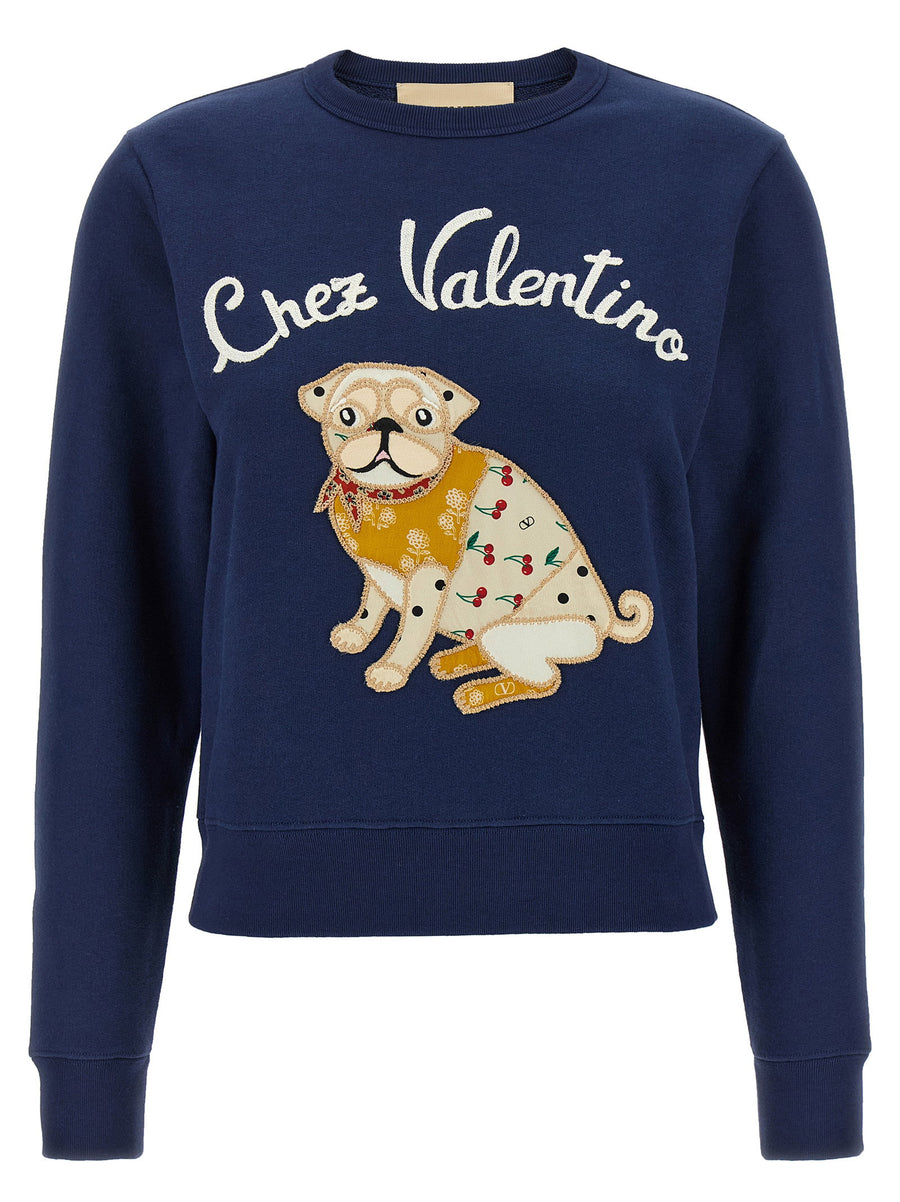 Valentino Garavani Embroidered Dog Sweatshirt — Navy
