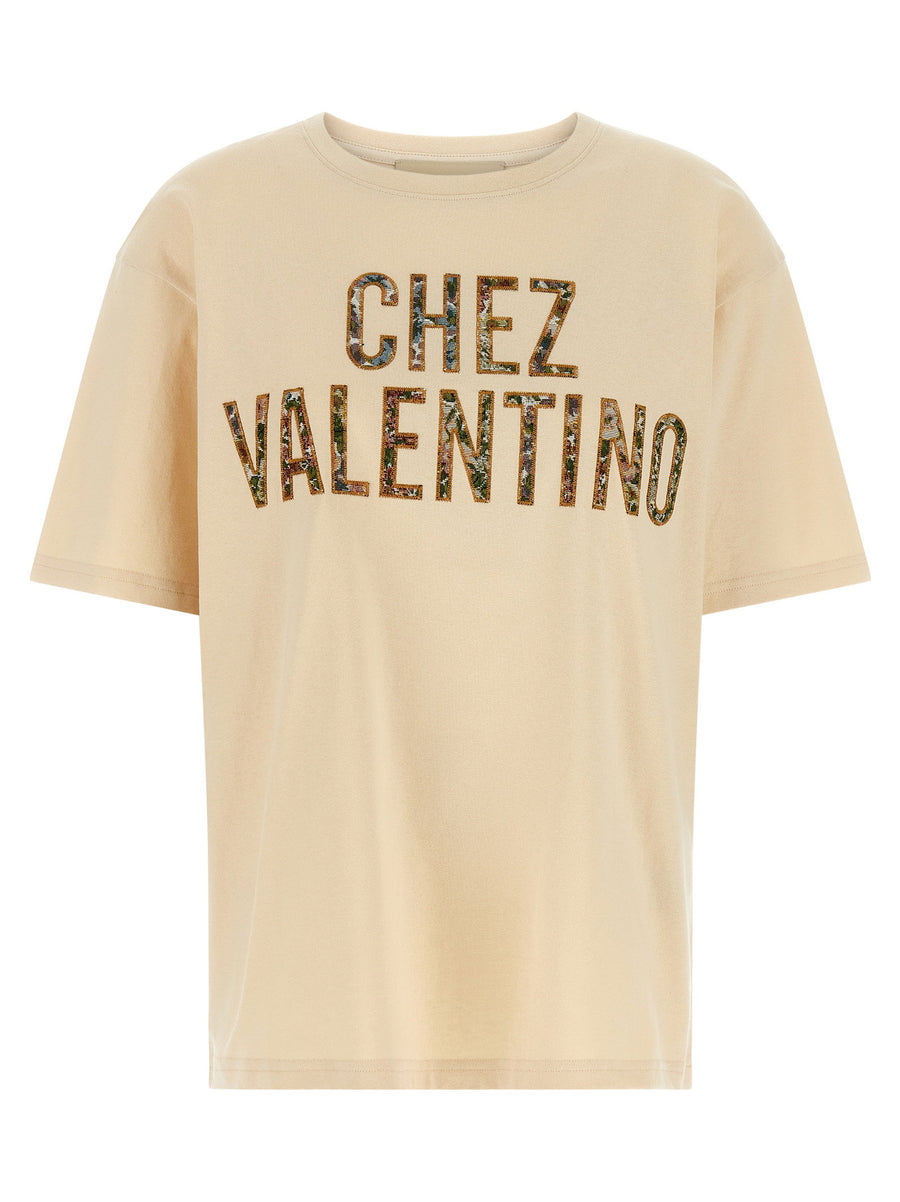 Valentino Garavani Embroidered Logo T-Shirt — Cream