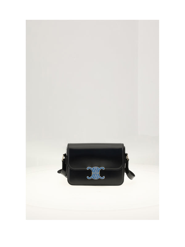 Shoulder Bag Teen Triomphe Black-Ultra Blue Black/ultra Calf Leather (bos Taurus)