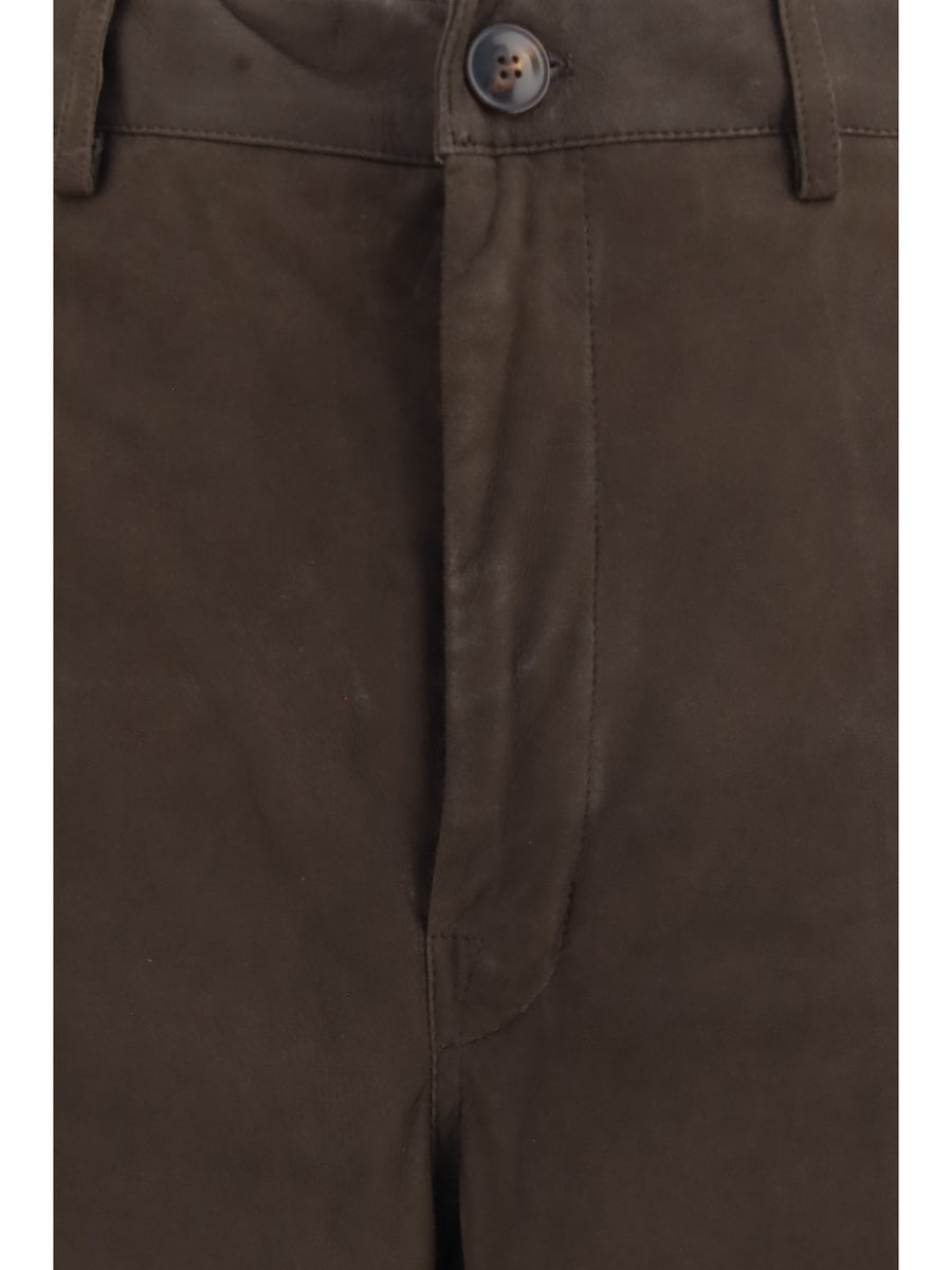 Wide-Leg Suede Pants Grease Calf Leather Trousers