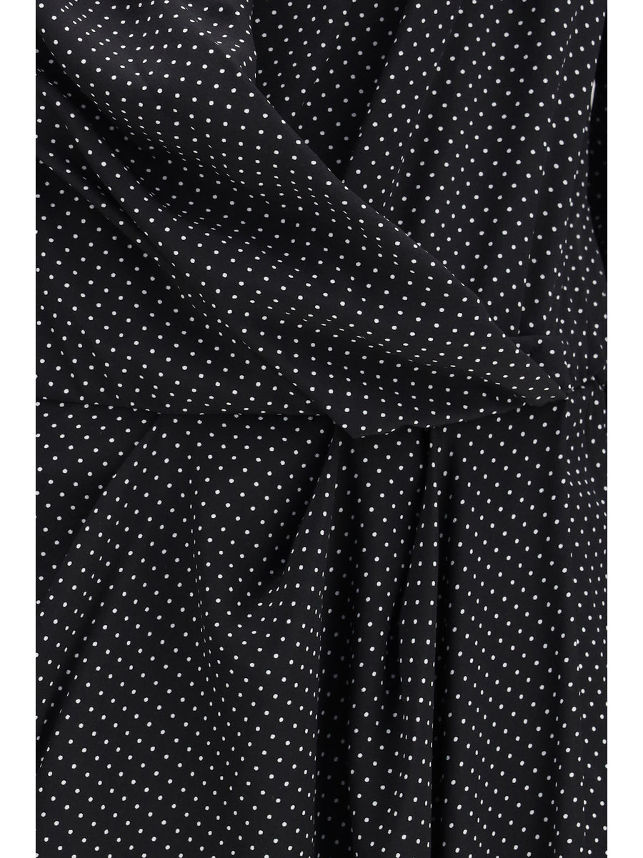 Dress Criss Cross Silk Polka-Dot Micro Black/white