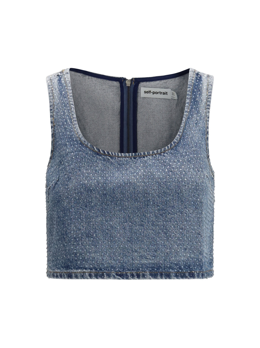 Self-Portrait 100% Cotton tank top in blue
