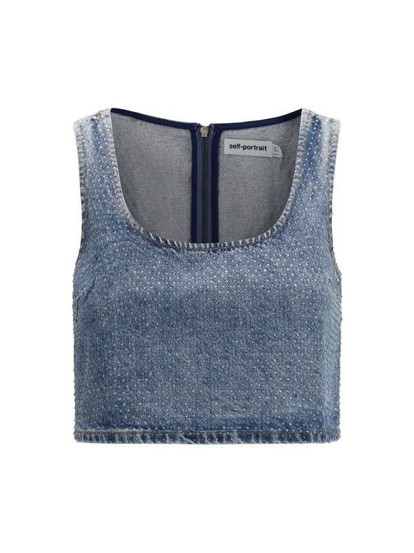 Self-Portrait 100% Cotton tank top in blue