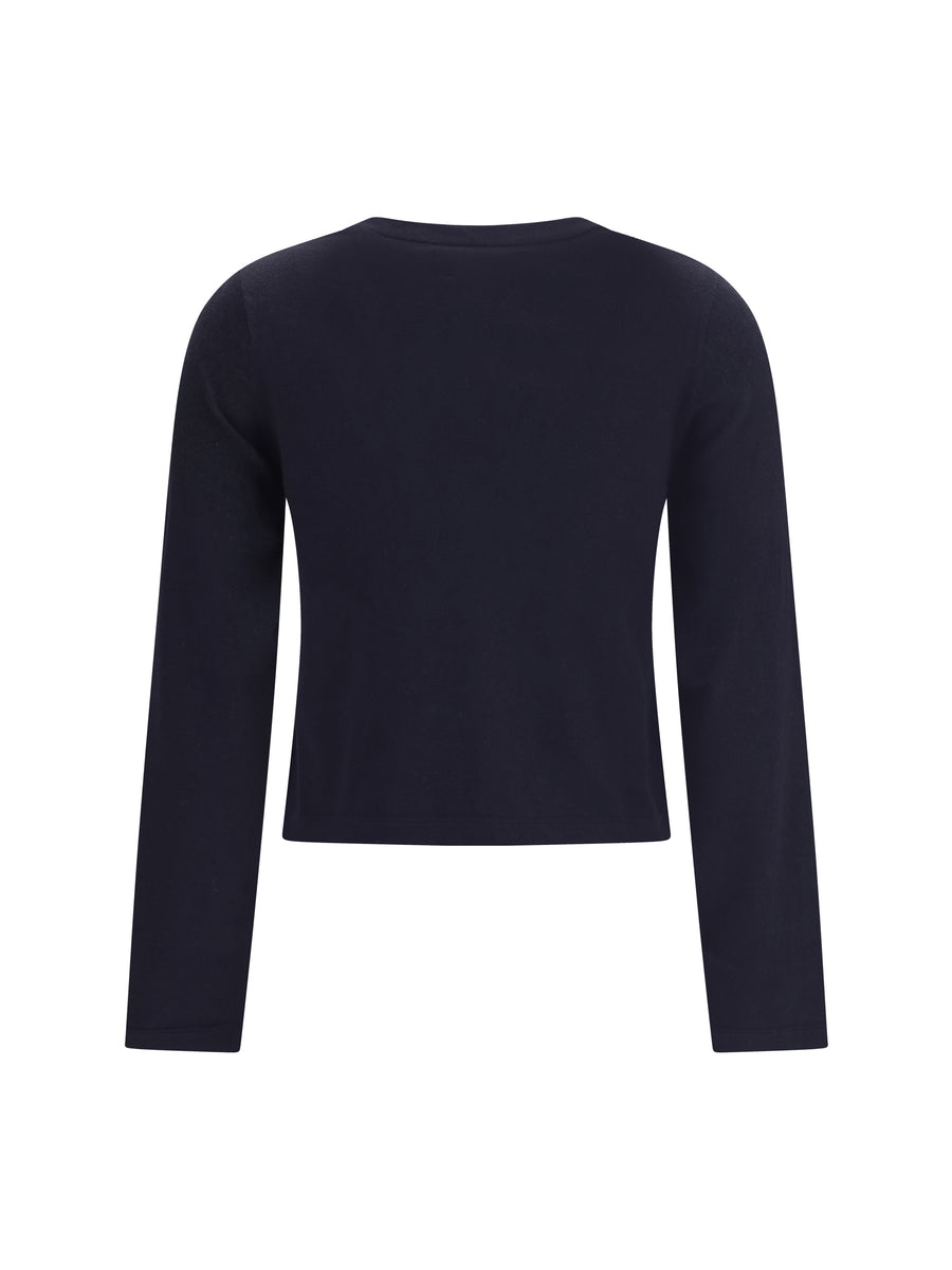 Long-Sleeved Crew-Neck T-Shirt Navy Cotton Knitwear