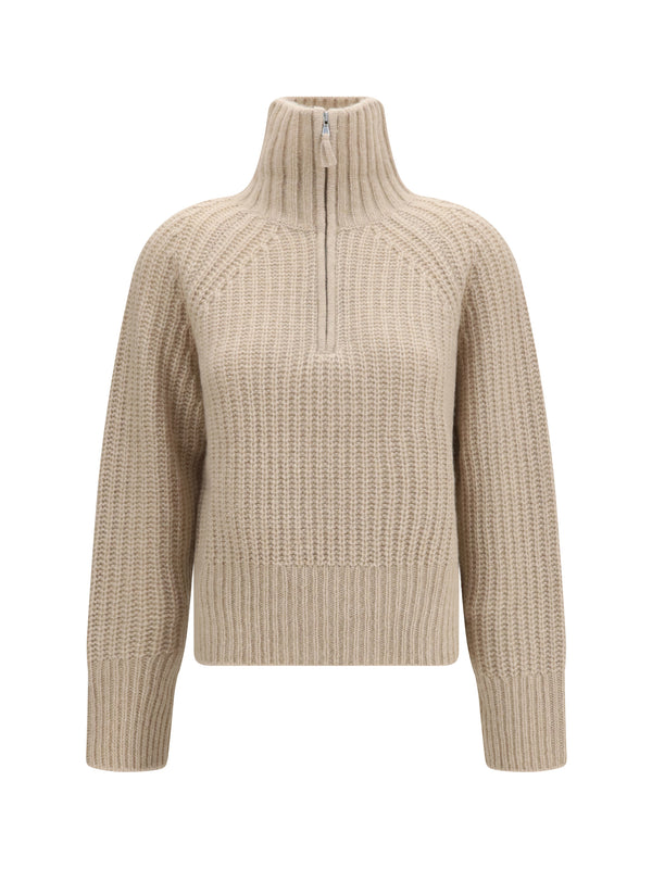 Ribbed Troyer Sweater With Zip 48 Kashmir/capra Hircus; Silk
