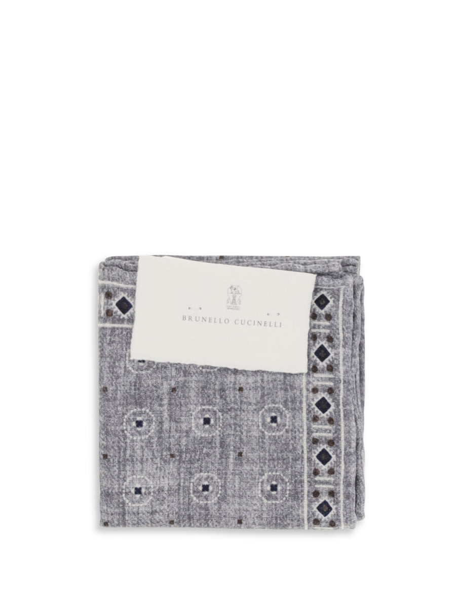 Brunello Cucinelli 100% Silk pocket square in gray