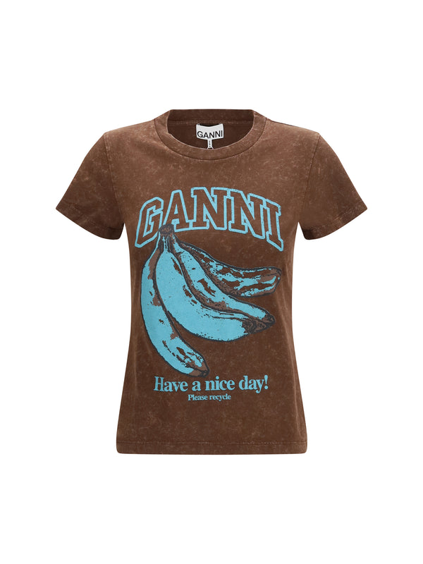 Ganni 100% cotton t-shirt in brown