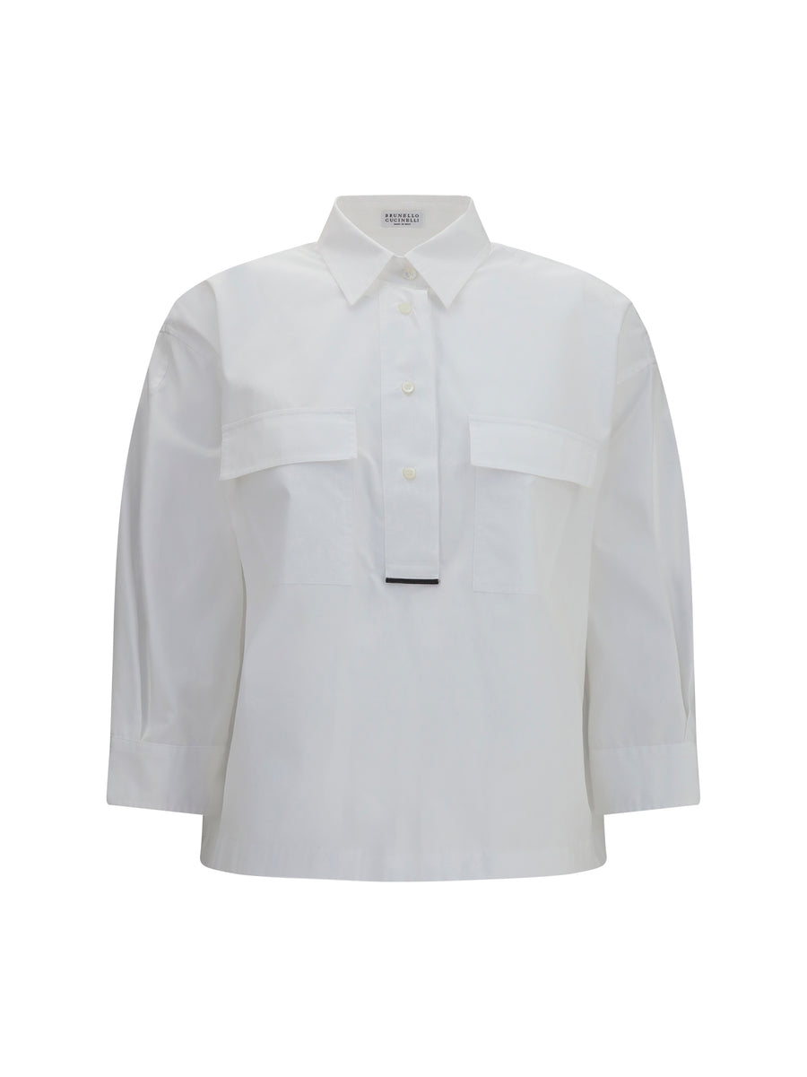 Cotton Shirt With Monili Details White