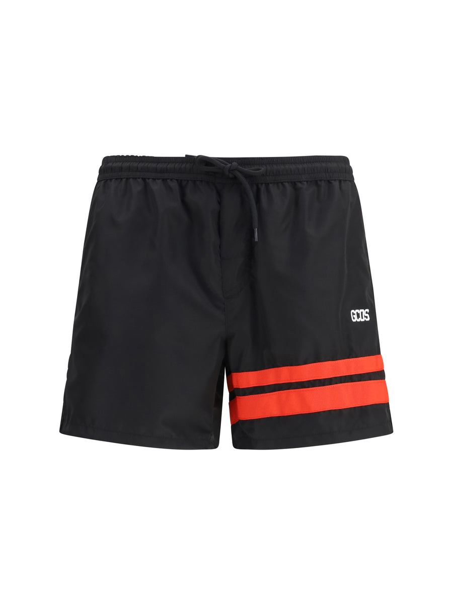 GCDS 100% Nylon swim shorts in black