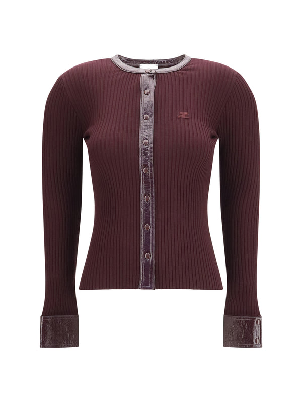 Vinyl And Knit Cardigan Burgundy Viscose; Polyester