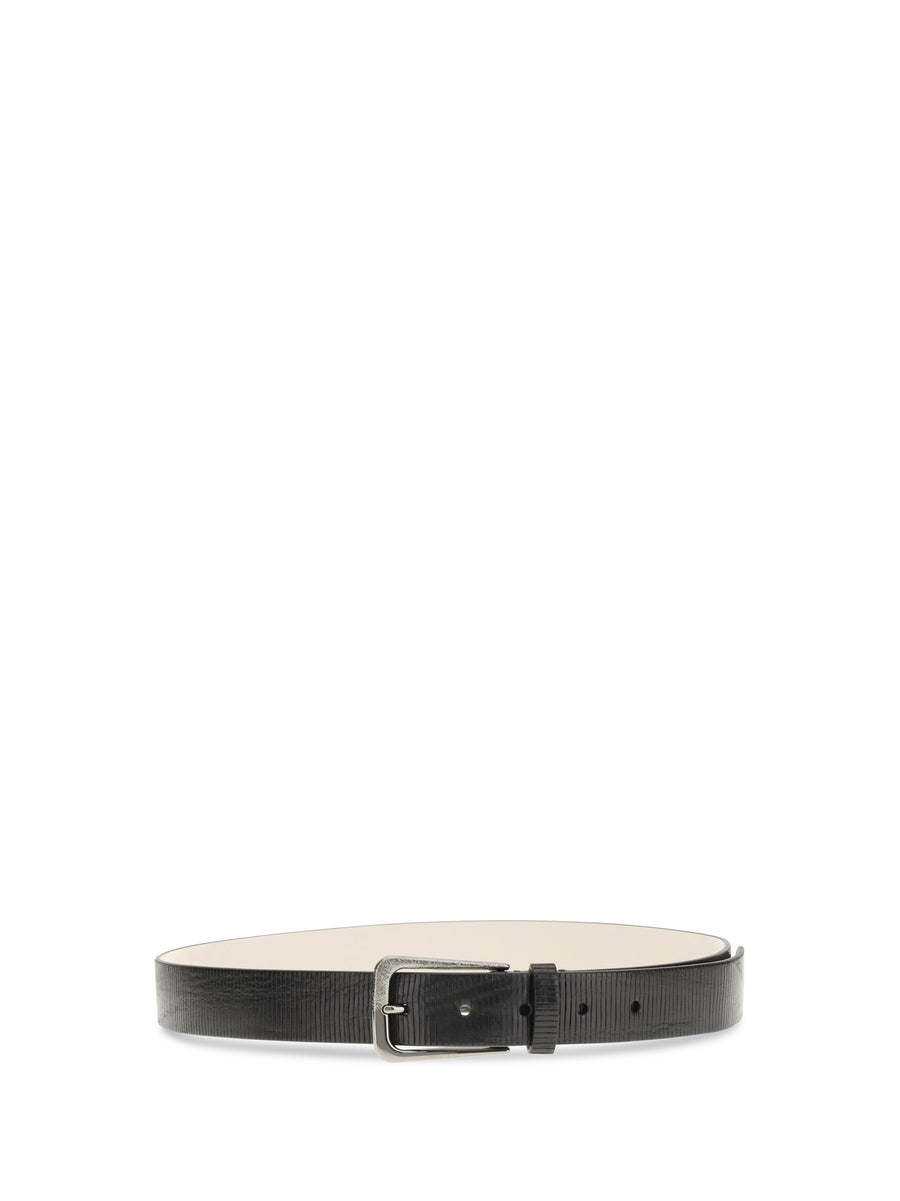 Carved Leather Belt Black Calf