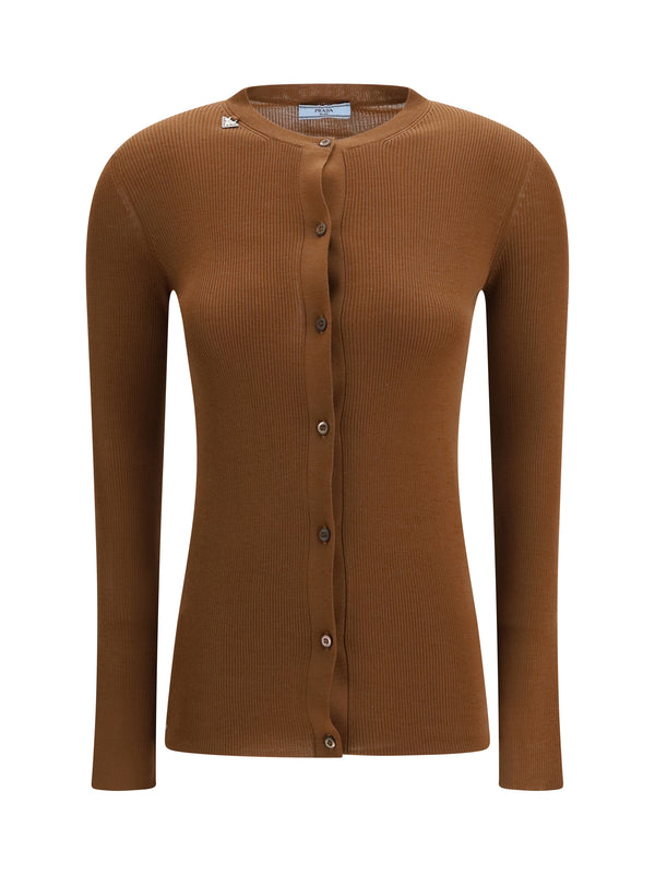 Prada 100% virgin wool cardigan in brown
