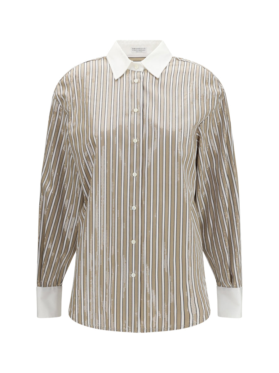 Dazzling Stripes Cotton Shirt Beige/riga Nera/bianco