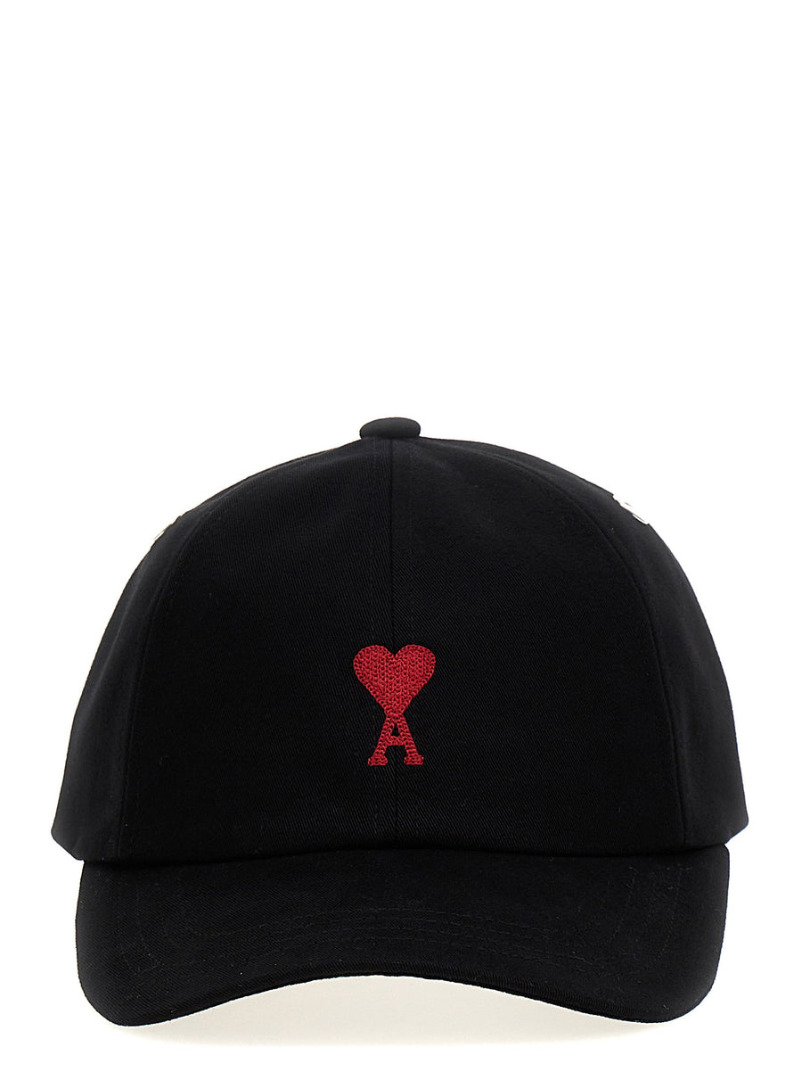 Ami Paris Logo-Embroidered Cotton Baseball Cap — Black