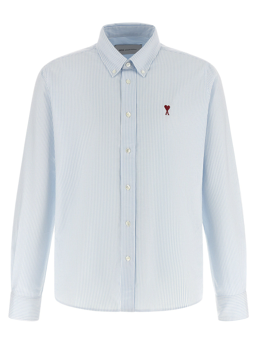 Ami Paris Striped Oxford Cotton Shirt — Light blue