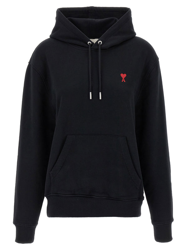 Ami Paris Embroidered Logo Hoodie — Black