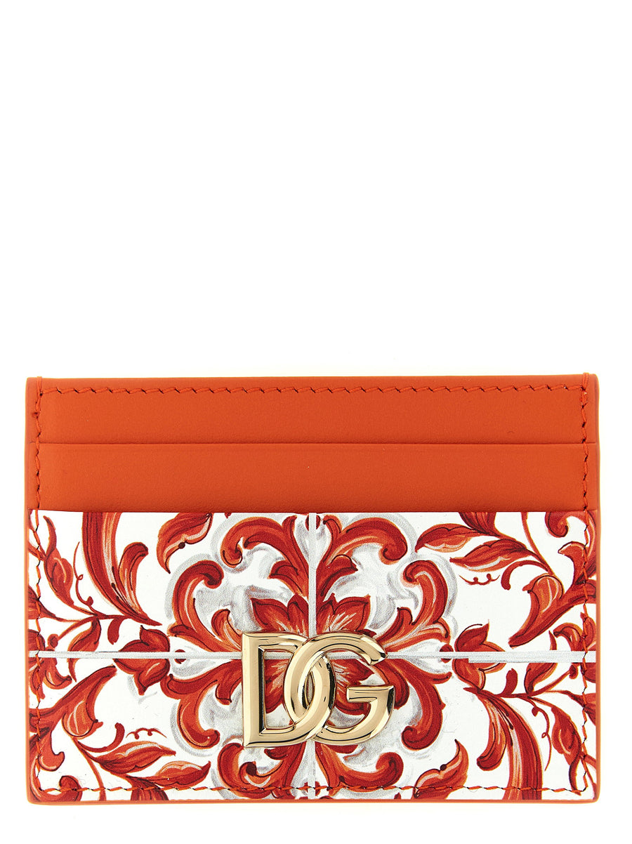Dolce & Gabbana Maiolica Print Calf Leather Card Case — Orange